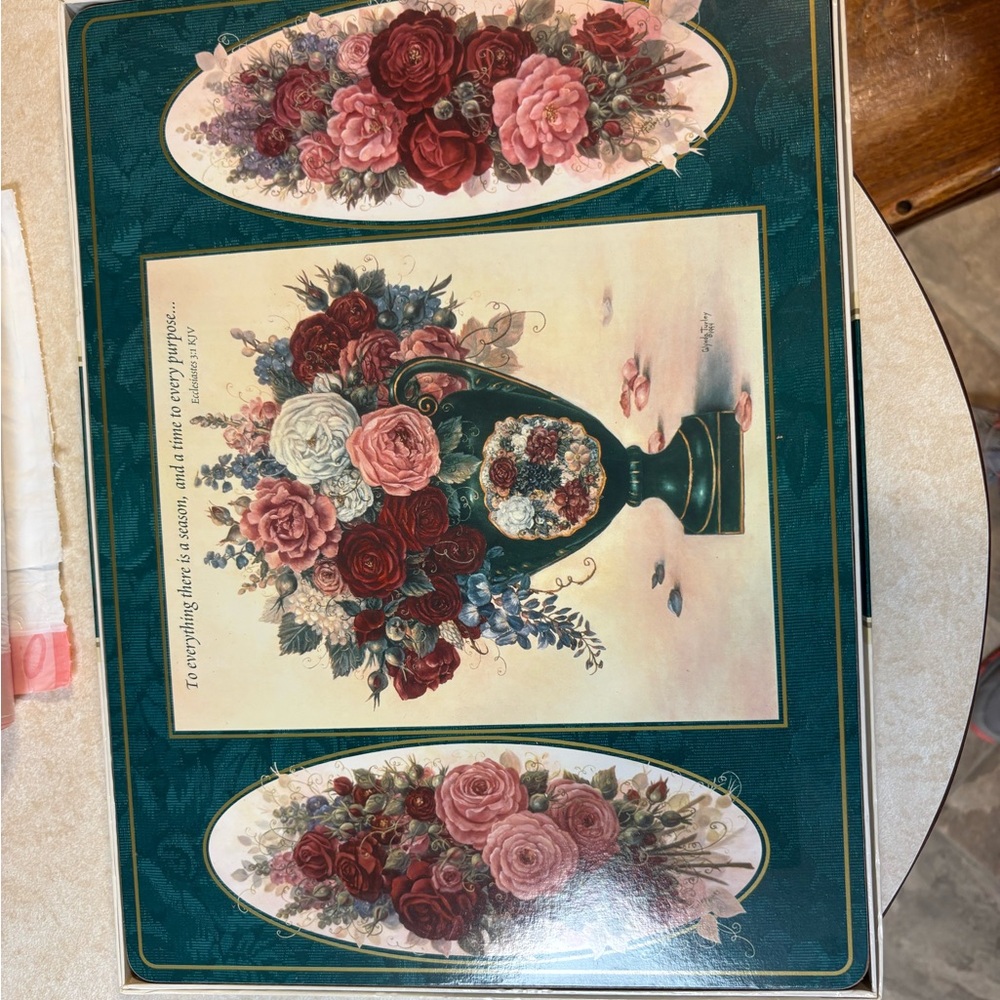 Floral Art Placemats with Coasters Set of 4- Multicolor